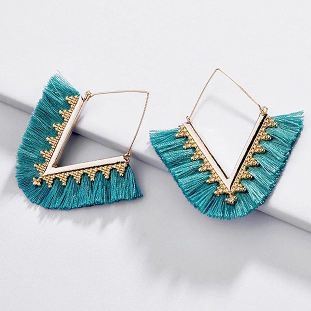 ❤️ Turquoise Boho Tassel Earrings